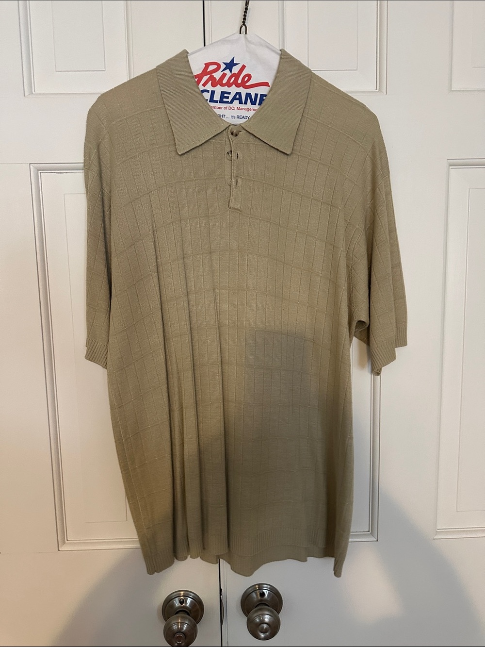 Men's Short Sleeve Polo Shirt in Beige - Classic Knit